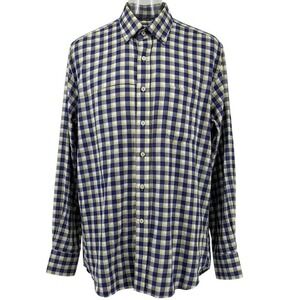 Peter Millar Mens XL Blue Yellow Gingham Check Cotton Button Down